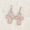 Women's alloy earrings showing cross, heart, and cat designs in white, black, and antique silver finishes.