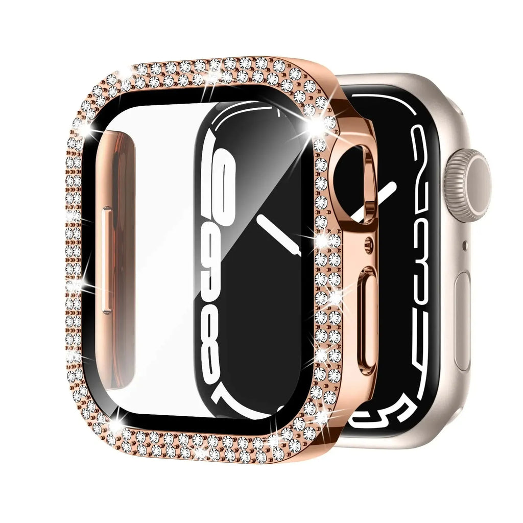 Apple Watch case with double diamond glass screen protector and flip-up privacy cover in multiple colour options