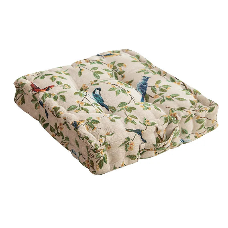 American dining chair cushion with plant pattern in multiple colours showing 40×40×8cm dimensions