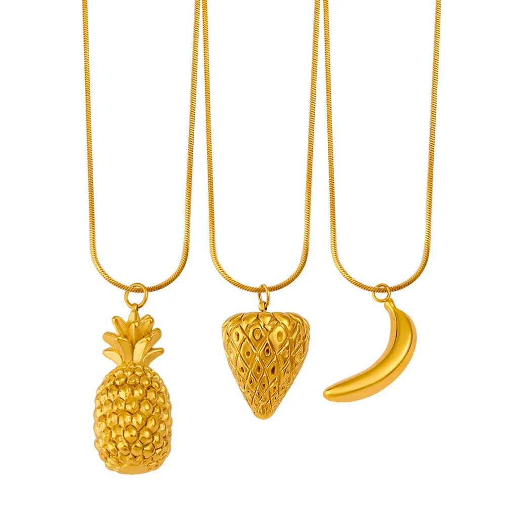 Stainless steel fruit necklace pendant with apple design on regular chain