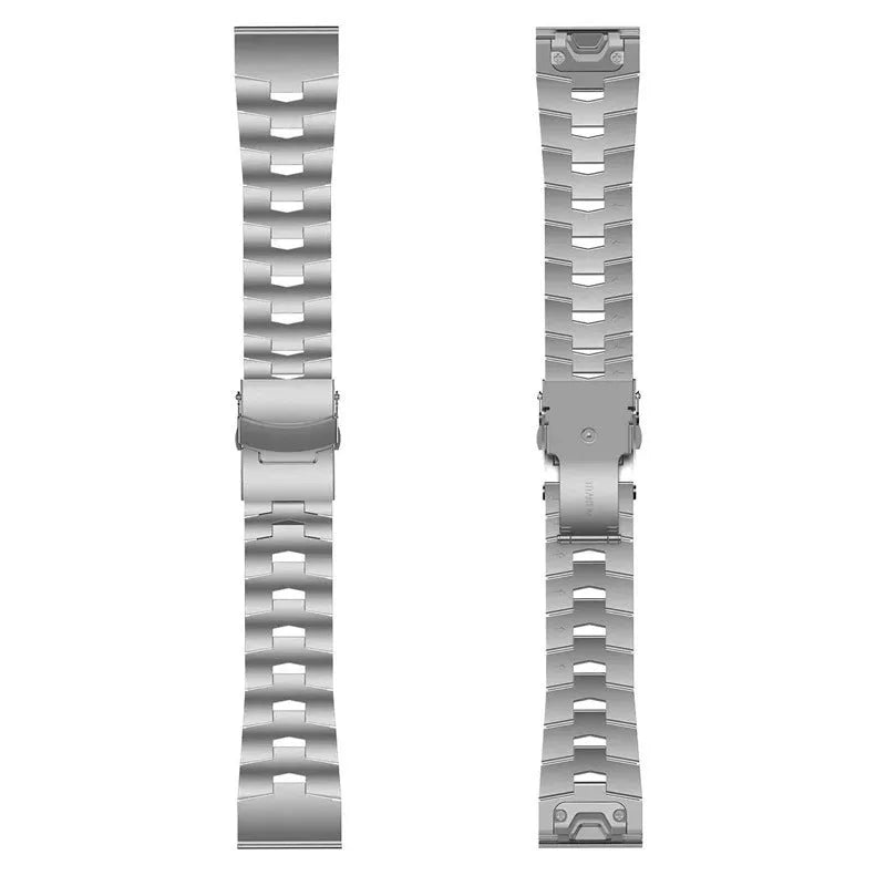 Garmin Fenix watch metal replacement strap in silver, black, or titanium colour, 22mm or 26mm width