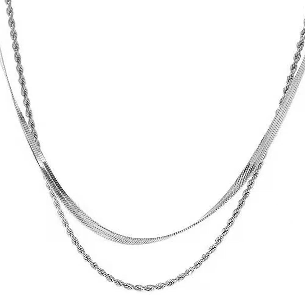 Adjustable double-layer twist necklace with titanium steel pendant and stainless steel chain