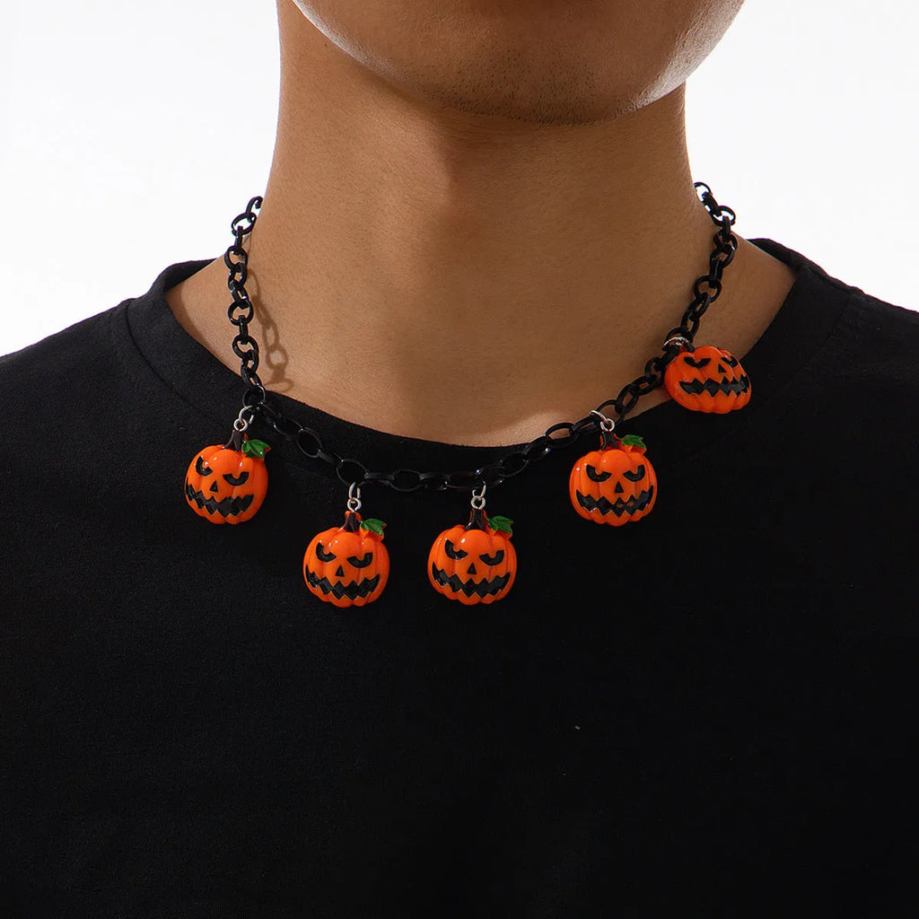 Halloween necklace with acrylic pumpkin ghost cartoon pendant on plastic chain in mixed colours