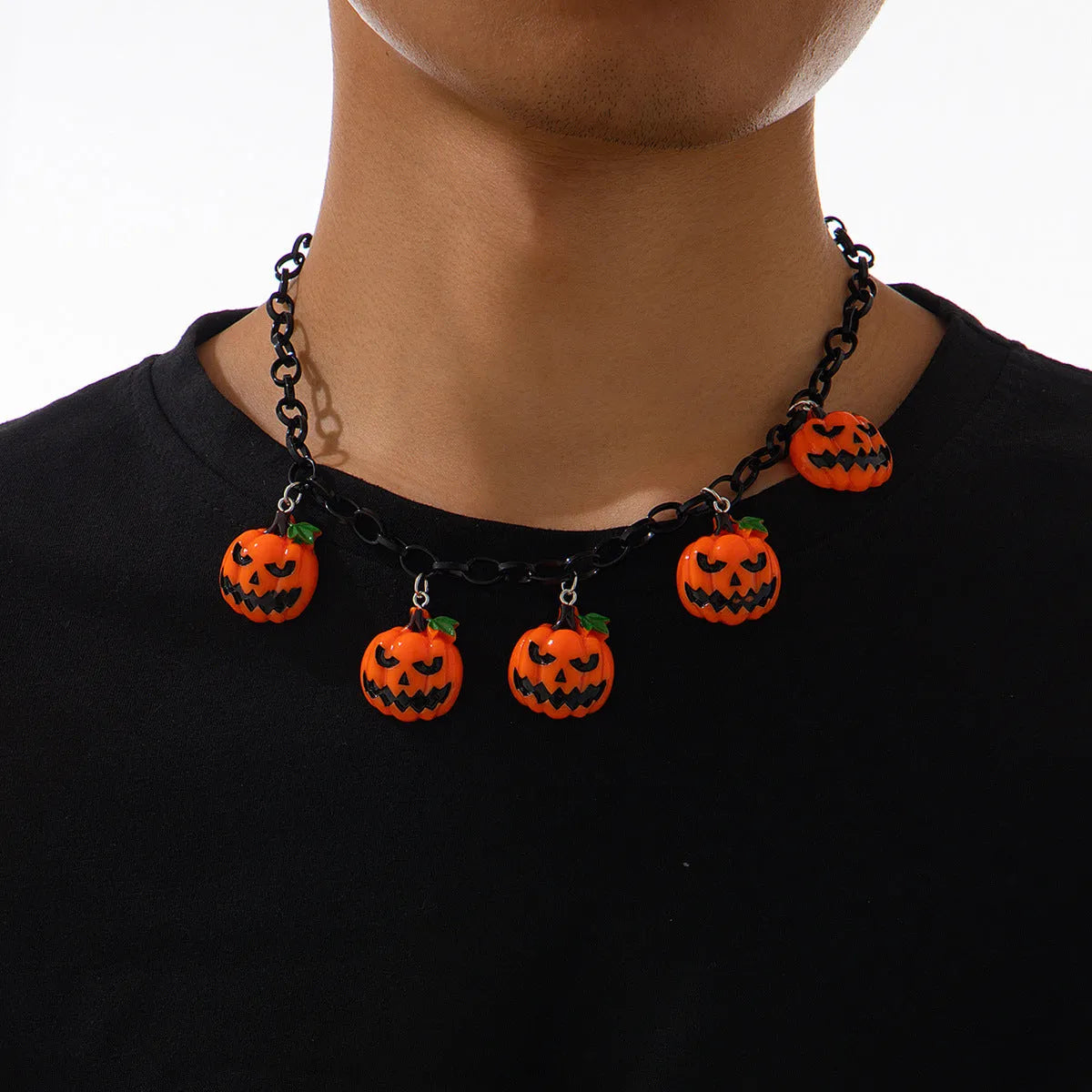 Halloween necklace with acrylic pumpkin ghost cartoon pendant on plastic chain in mixed colours