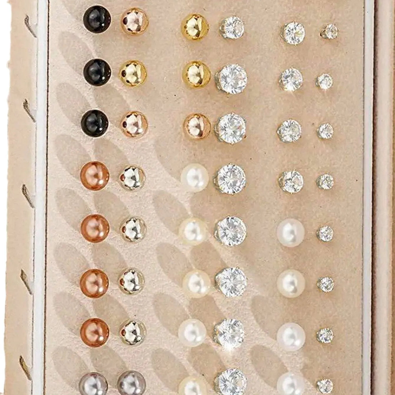 108-piece gold and yellow geometric pearl earring set with round decorative elements