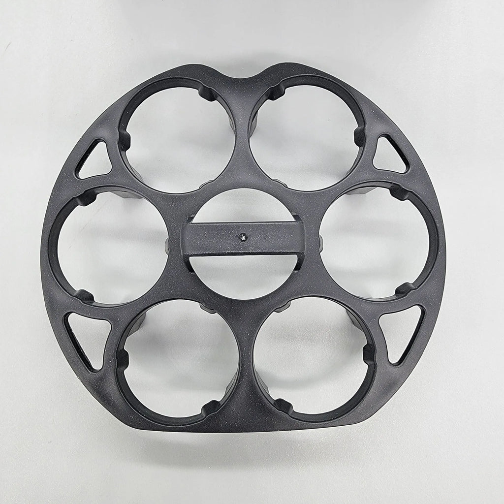 Black plastic egg holder keeper basket for kitchen storage, showing compact size.