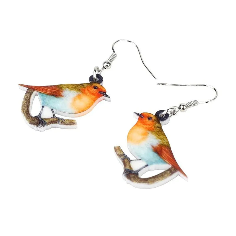 Acrylic blue titmouse geometric animal design pendant earrings with snake elements