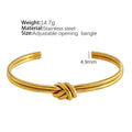 Stainless steel women's bracelet with knotted C-shaped open design and double-layer construction in gold or silver