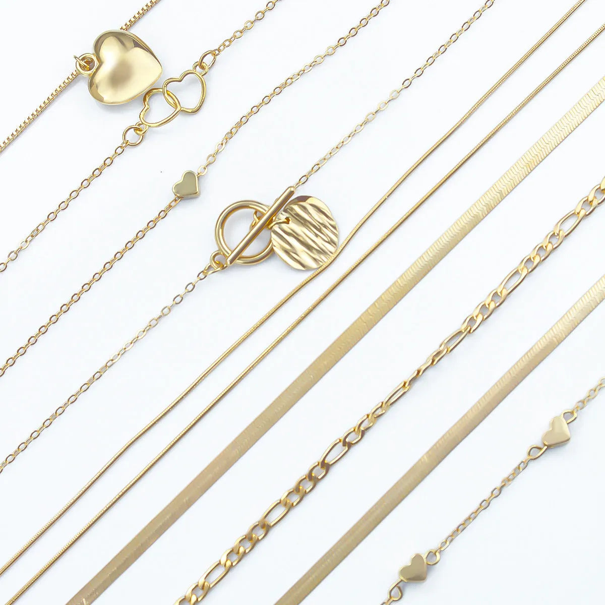 Women's gold electroplated ten-piece necklace set with snake bones chains and adjustable 21-50cm perimeter