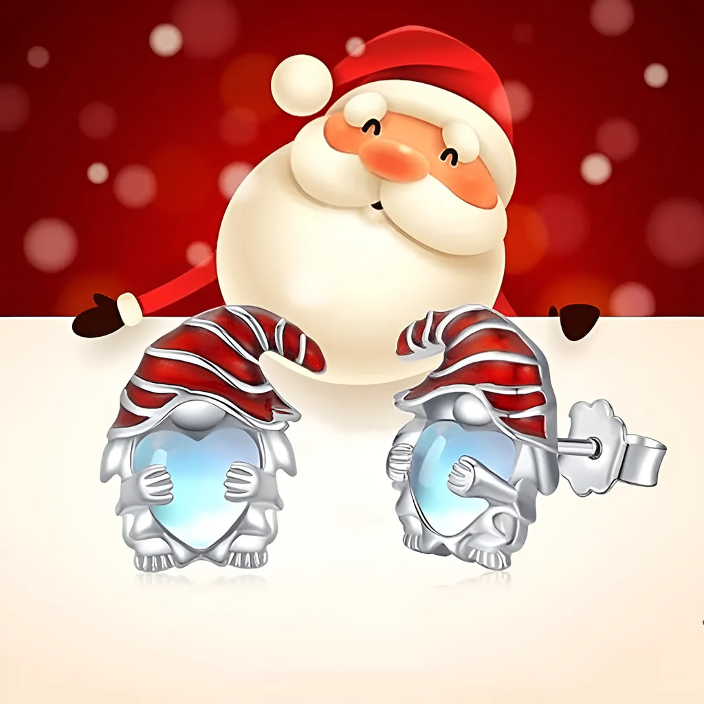 Women's Santa Claus heart shaped earrings in a white gold colour on a copper base.