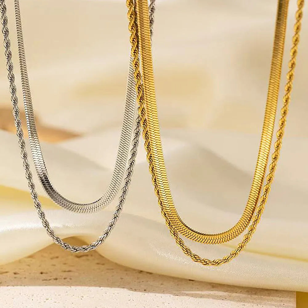 Adjustable double-layer twist necklace with titanium steel pendant and stainless steel chain