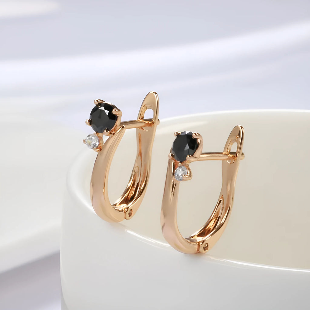 Women's black agate drop earrings with geometric design in cold wind gold colour