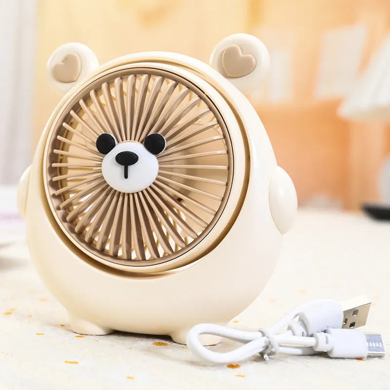 Dog-themed USB desktop electric fan showing dog design elements with three speed settings