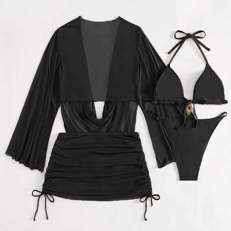 Women's dark brown lace-up bikini swimsuit with brief style and backless design.