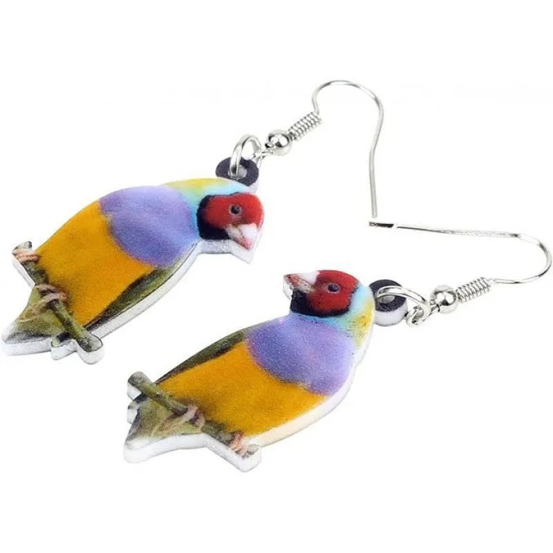 Acrylic blue titmouse geometric animal design pendant earrings with snake elements