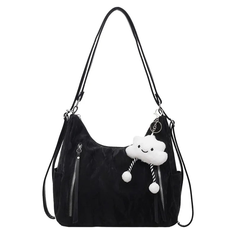 Women's soft PU fashion backpack in multiple colours with decorative pendant accessory