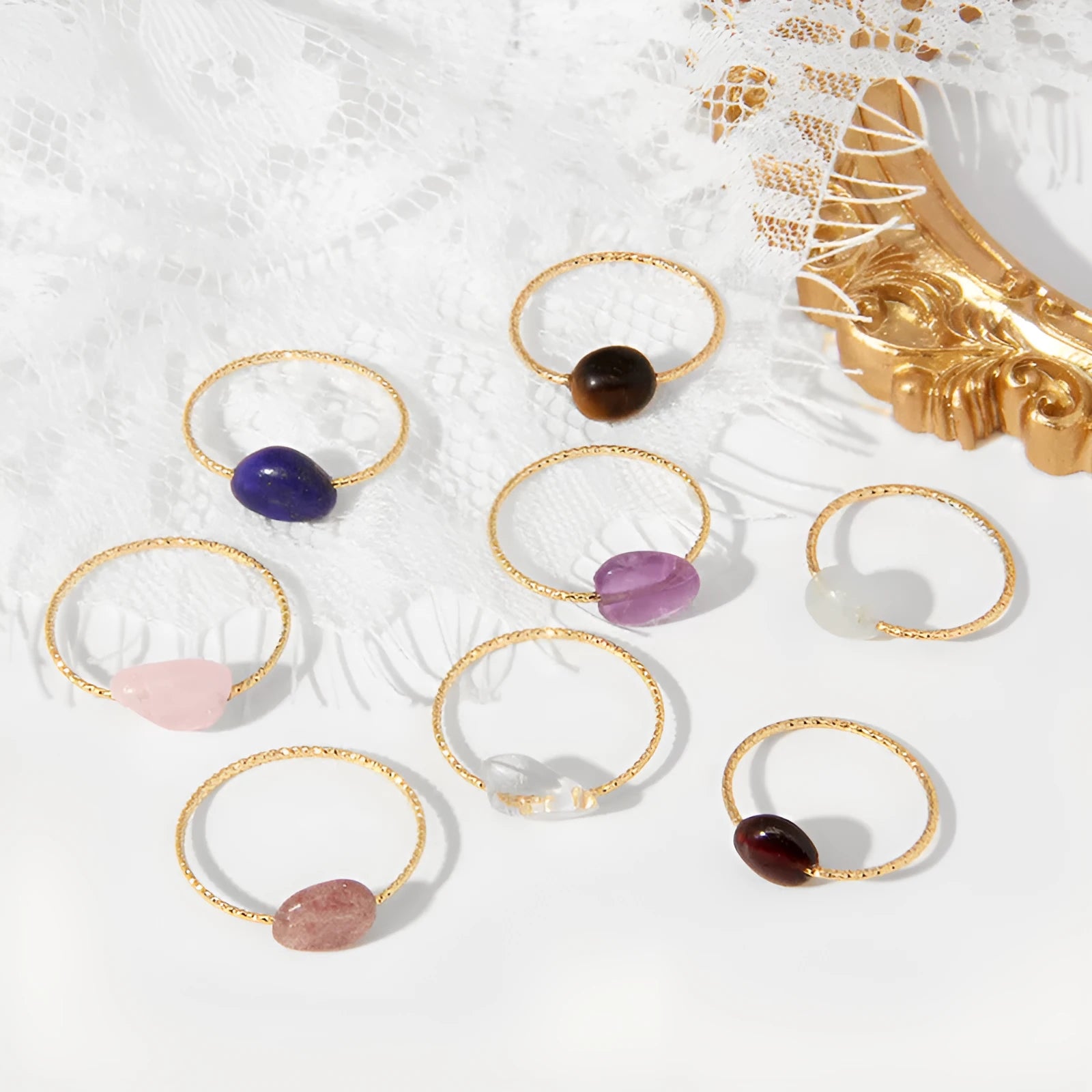 Geometric women's agate ring with original design in one of eight coloured stone variants.
