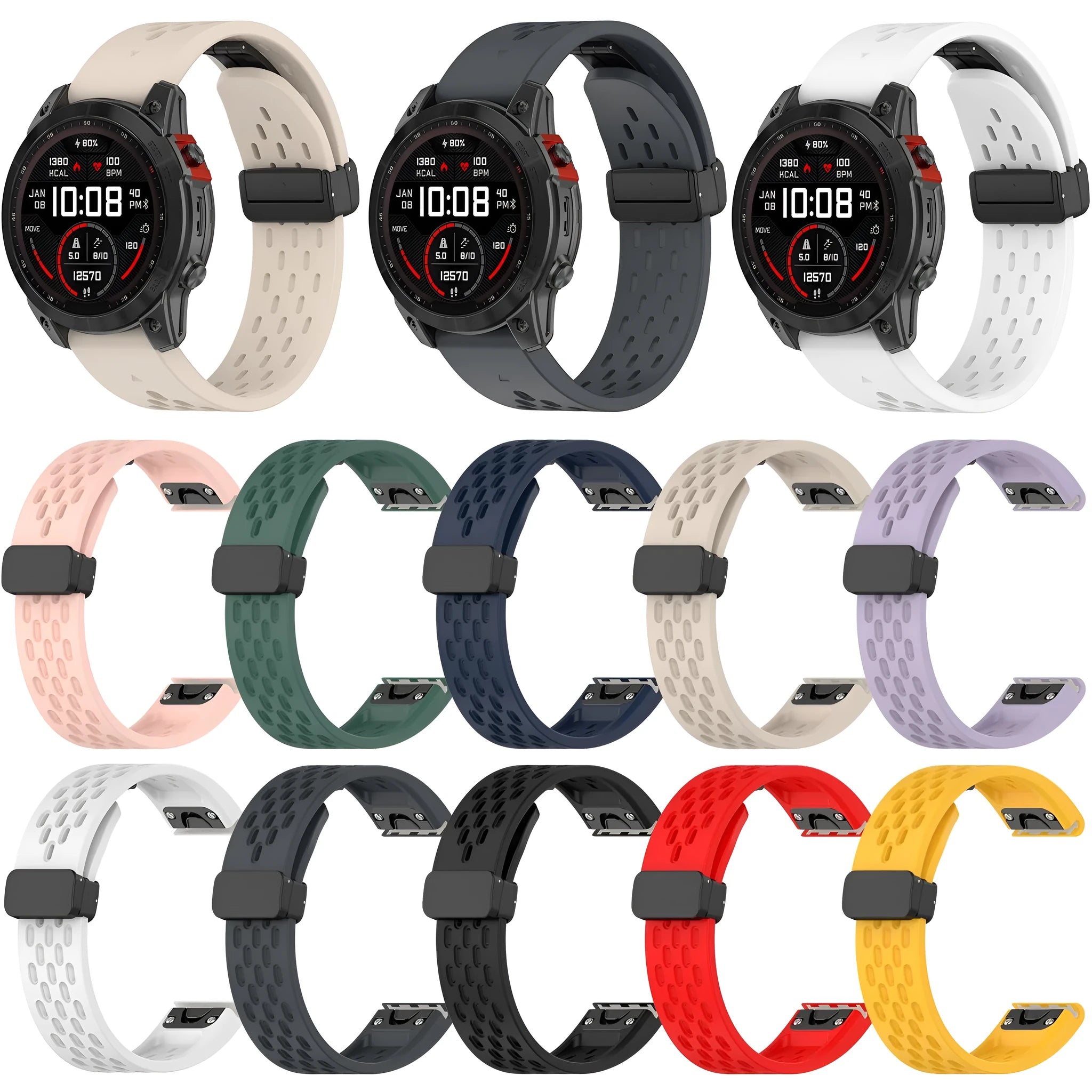 Quick release watch strap for Garmin Fenix watches in multiple colours and sizes.