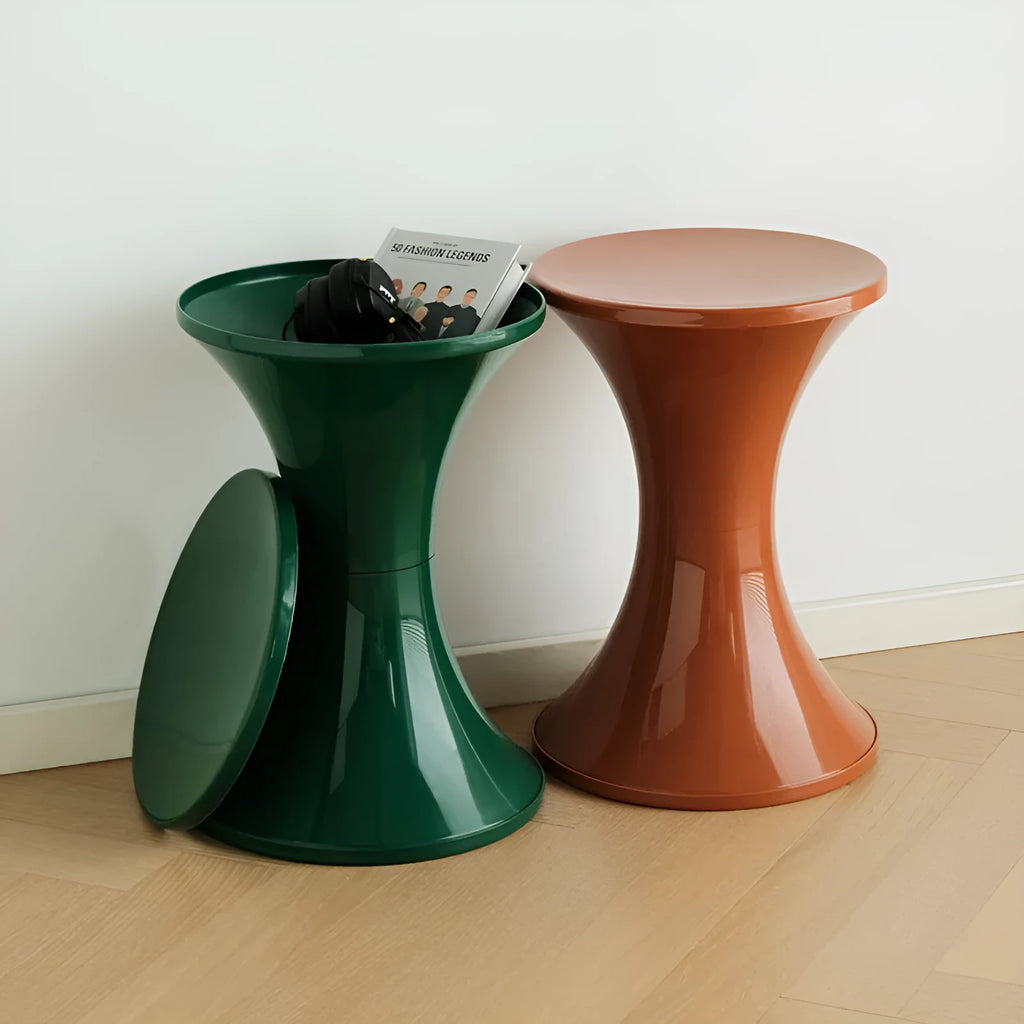 Plastic shoe changing stool with hourglass design in green colour, 40cm height