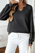 Women's solid colour half-open collar sweater with stitching lace detail and long sleeves in a loose fit.