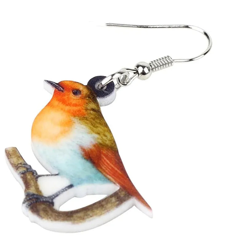 Acrylic blue titmouse geometric animal design pendant earrings with snake elements