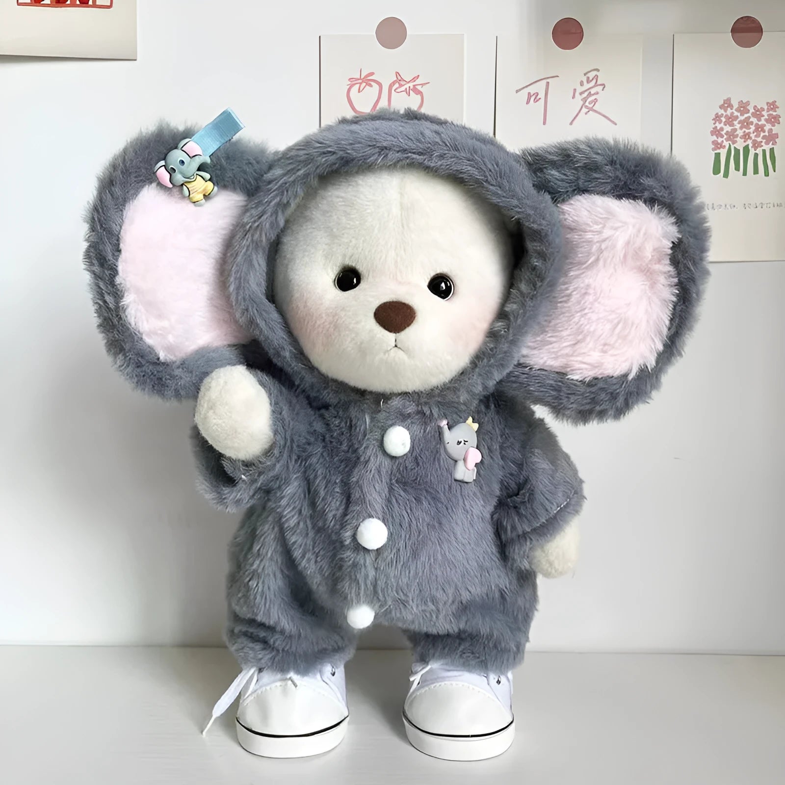 Grey elephant plush jumpsuit costume for 30cm Lina Bear doll