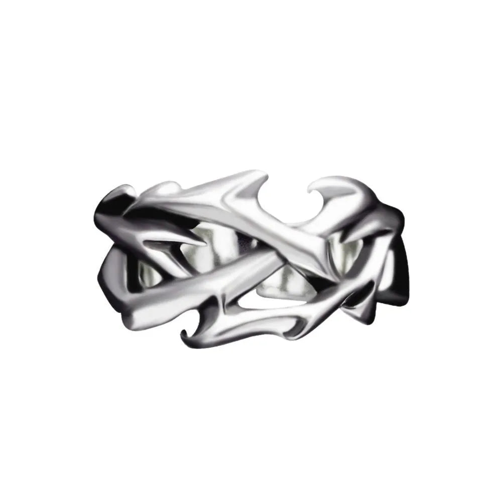 Men's adjustable copper ring featuring a geometric flower with thorn detailing in J2150 colour.