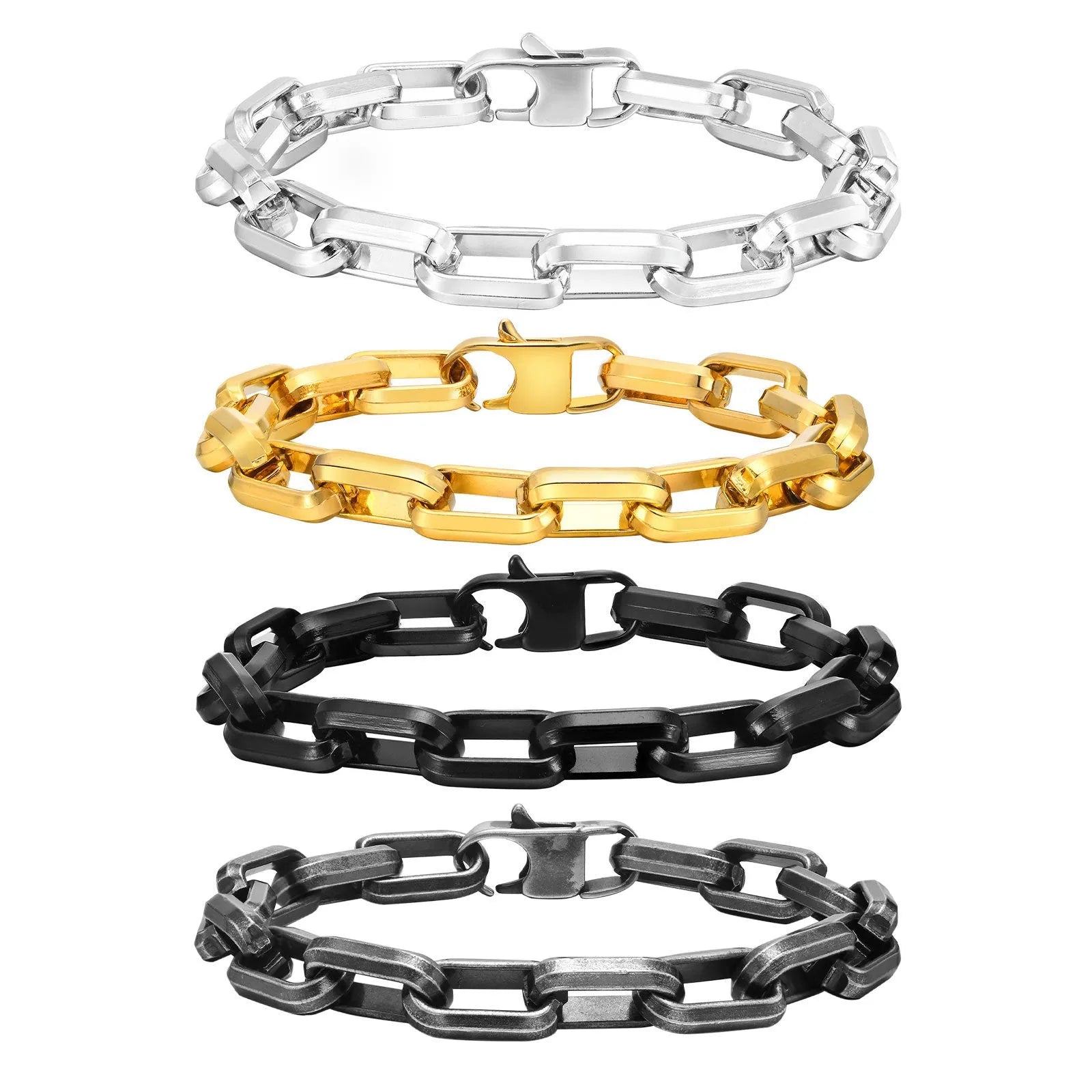Men's stainless steel square chain bracelet in electroplated steel colour