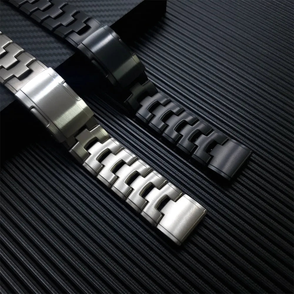 Garmin Fenix watch metal replacement strap in silver, black, or titanium colour, 22mm or 26mm width
