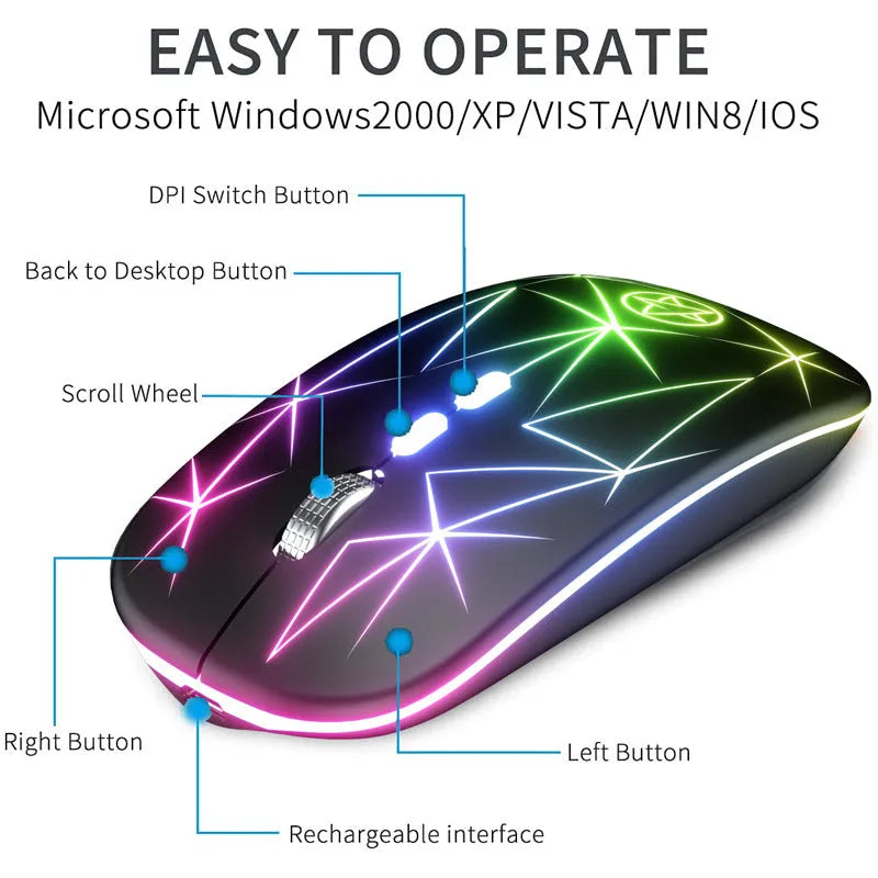 Wireless Bluetooth mouse with dual-mode connectivity and luminous charging indicator in black colour