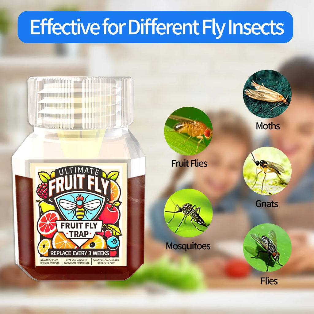 Fruit fly bait liquid bottle with specification options including with and without funnel accessories