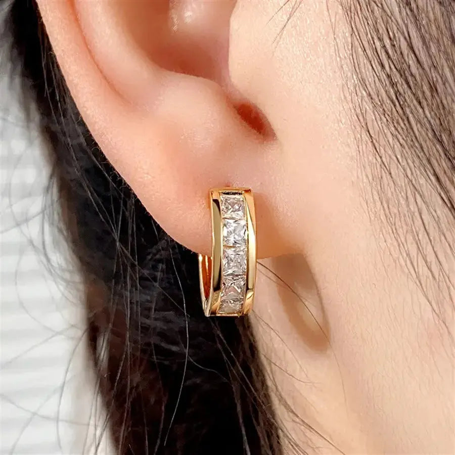 Geometric quadrilateral copper earrings in gold and silver finishes for women's office fashion