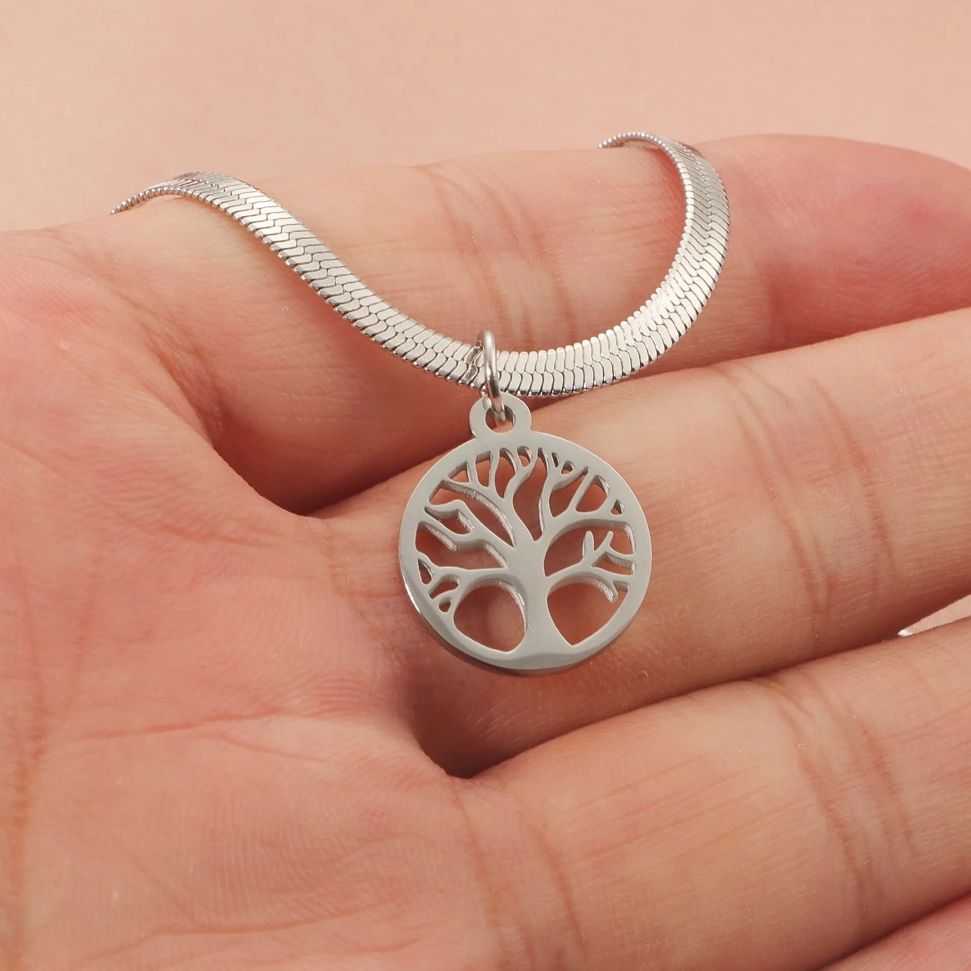 Stainless steel lucky tree necklace with adjustable chain and titanium steel pendant