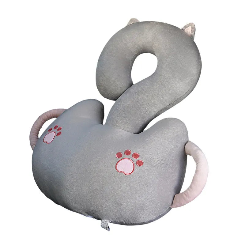 Cartoon animal cushion pillow with question mark design and hugging arms, 65cm square size