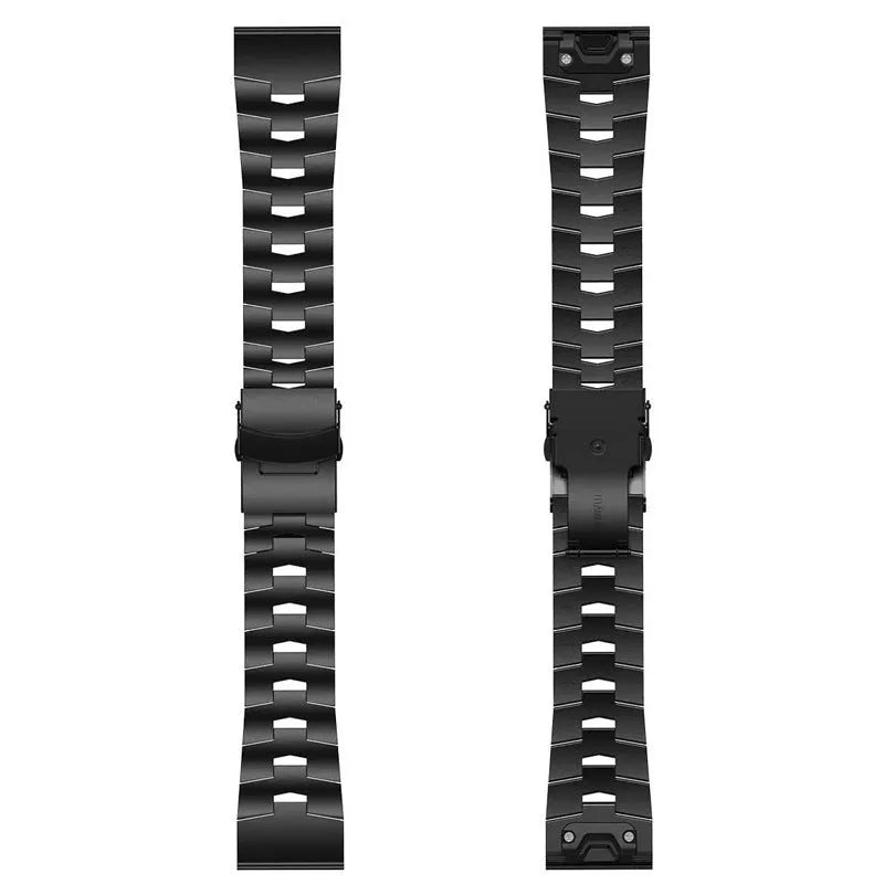 Garmin Fenix watch metal replacement strap in silver, black, or titanium colour, 22mm or 26mm width
