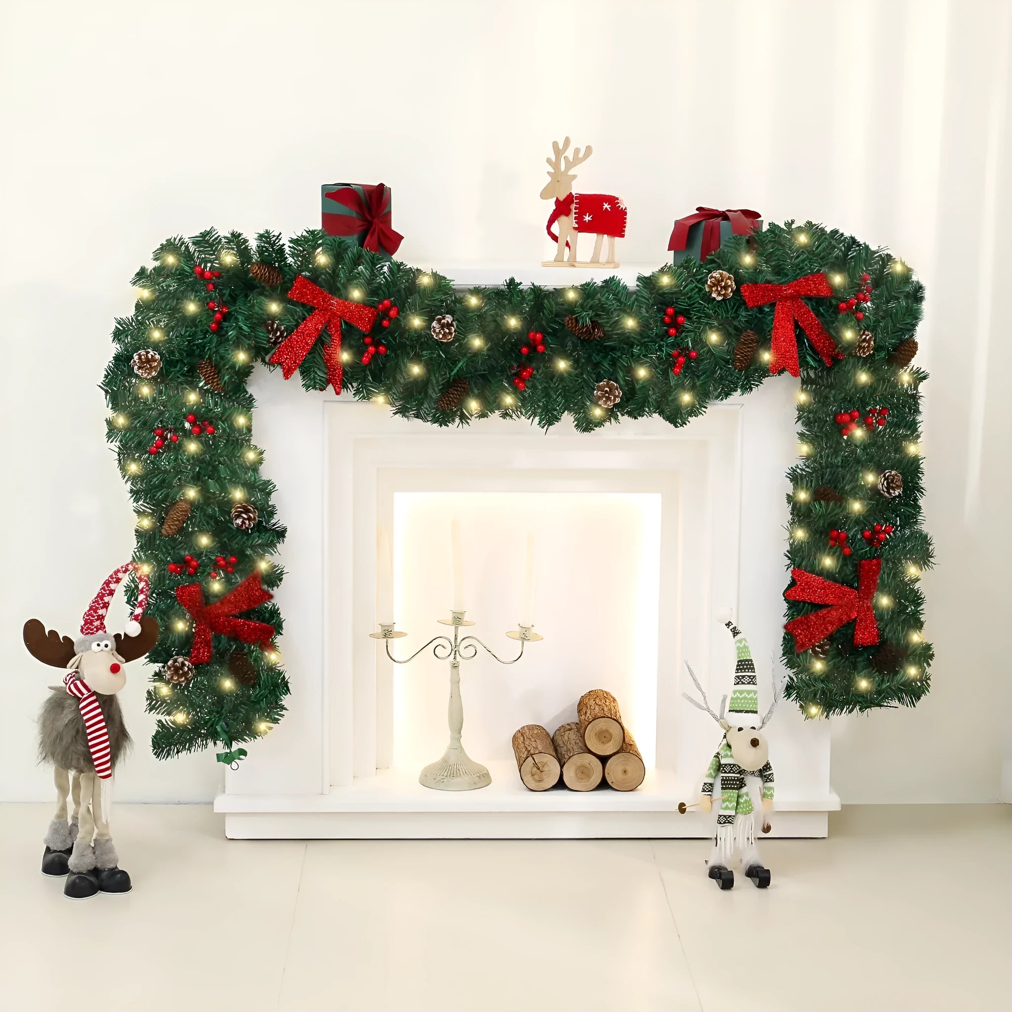 Rattan pine cone bow Christmas decorative showcase with European style design and PVC construction