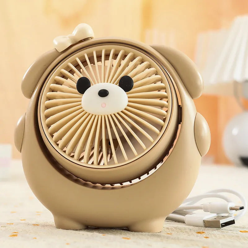 Dog-themed USB desktop electric fan showing dog design elements with three speed settings