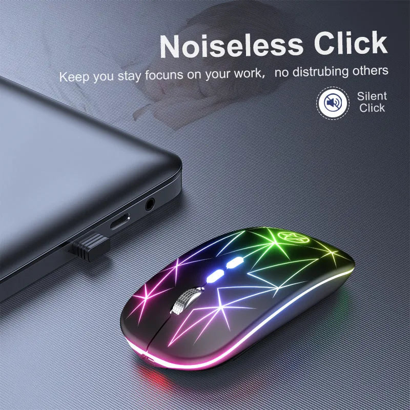 Wireless Bluetooth mouse with dual-mode connectivity and luminous charging indicator in black colour