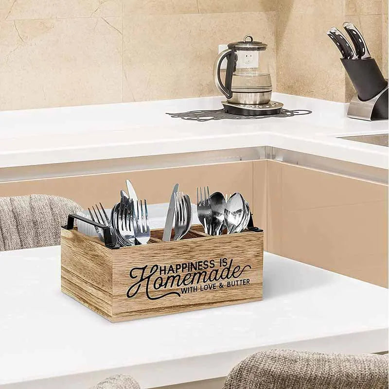 Large wooden kitchen storage box with grid compartments measuring 23×16.8×10cm