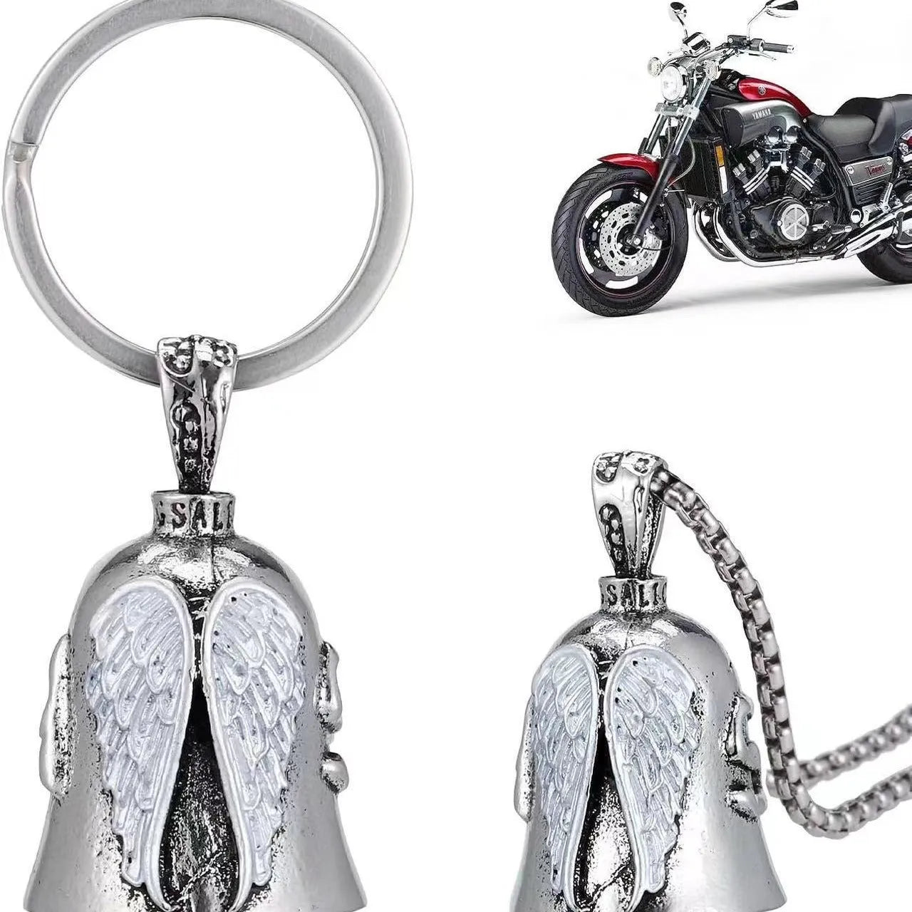 Vintage white angel feather pendant on alloy keychain and necklace.