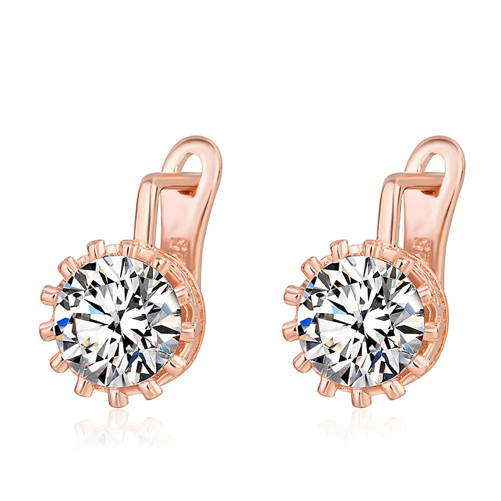Korean crown ear clips with cubic zirconia stones in rose gold and white gold colour options