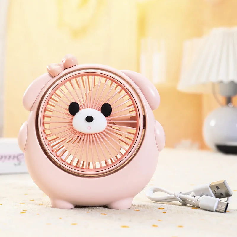 Dog-themed USB desktop electric fan showing dog design elements with three speed settings