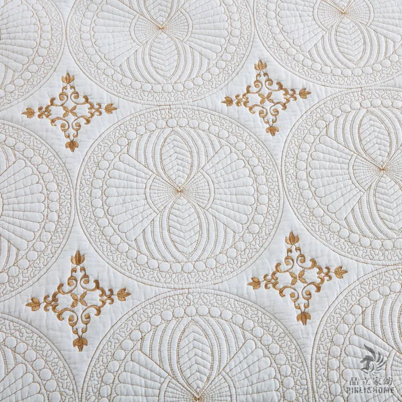 European-style cotton embroidery bed cover three-piece set with embroidered details on pure cotton fabric