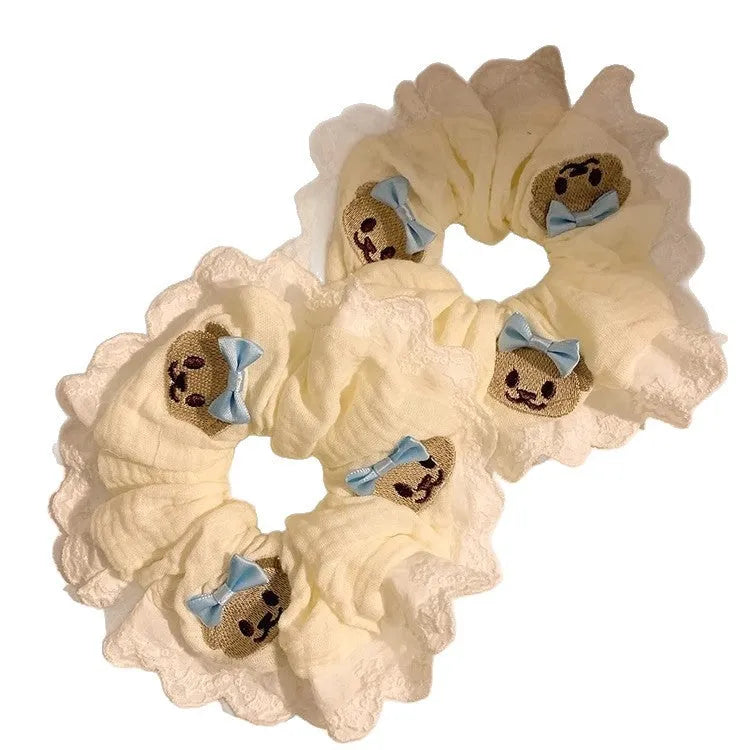 Blue bear bow lace elastic cloth hair ring large intestine style hair accessory