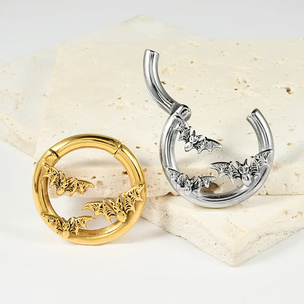 Stainless steel fashion earrings with totem pattern design in electroplated finish showing colour variation options