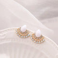 Women's retro fan-shaped geometric earrings with electroplated sterling silver finish and opal rhinestone accents
