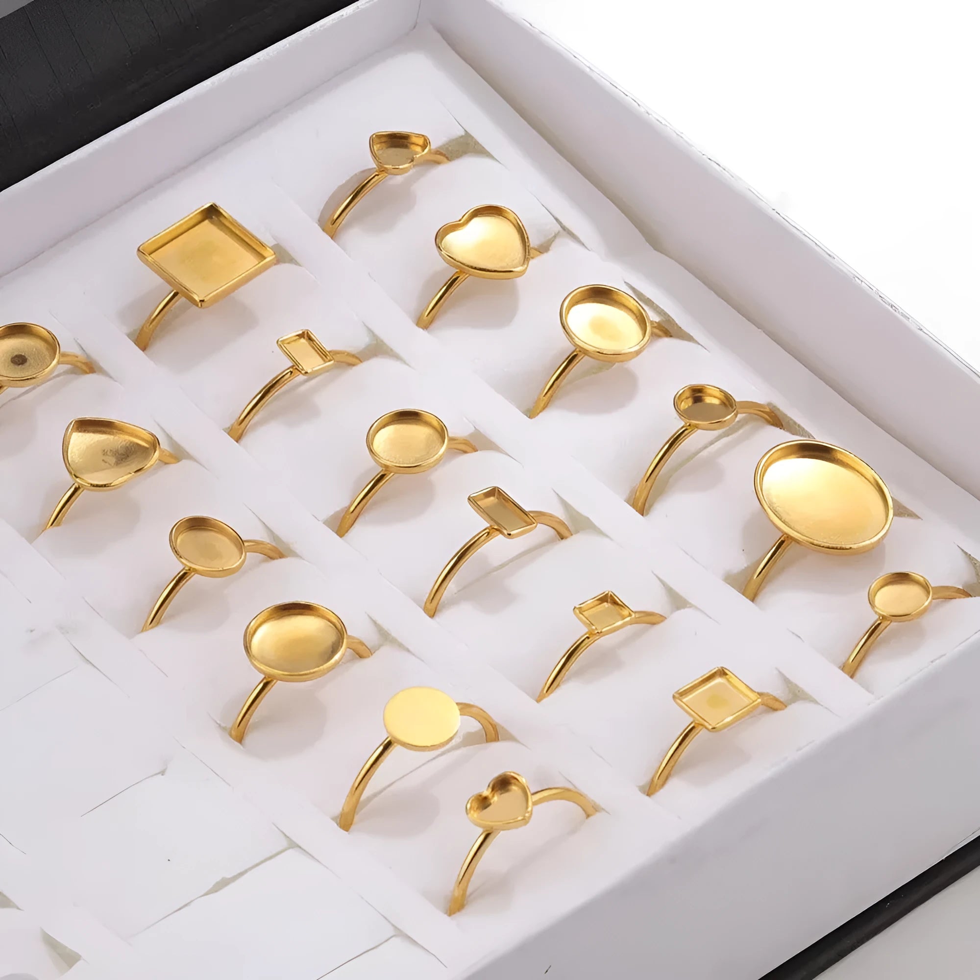 Gold stainless steel ring setting with totem pattern in multiple shapes for DIY jewellery