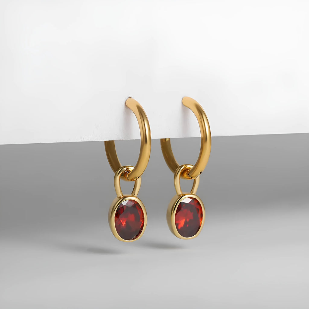 Women's copper retro earrings with oval zircon in ellipse design showing six colour options