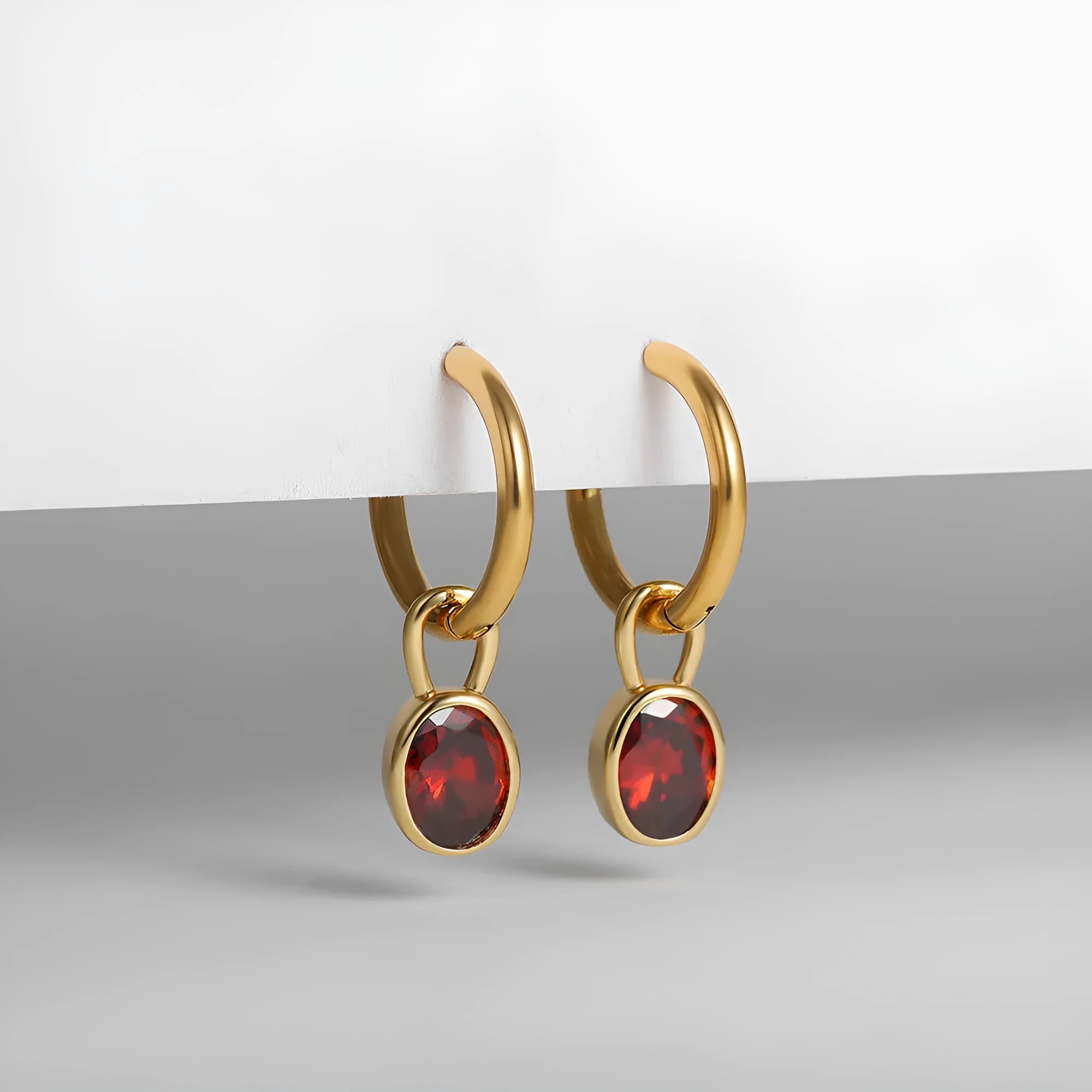Women's copper retro earrings with oval zircon in ellipse design showing six colour options