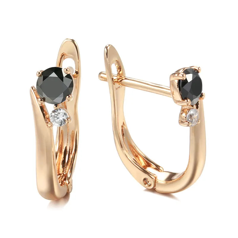 Women's black agate drop earrings with geometric design in cold wind gold colour